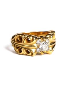 22K Gold Double Floral Ring With 5 Diamonds