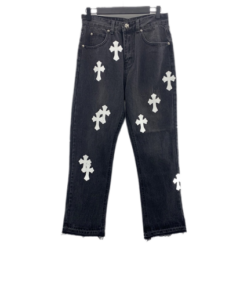 Chrome Heart Cross Stitched Lather Jeans