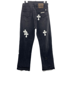 Chrome Heart Cross Stitched Lather Jeans