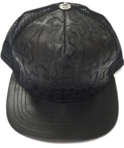 Chrome Hearts Cemetary Cross Leather Stitched Trucker Hat – Black