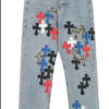 Chrome Hearts Color Multi Cross Patch Light Blue Denim Pants