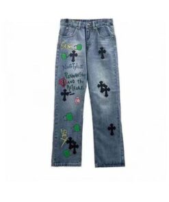 Chrome Hearts Graffiti Red Lips Jeans