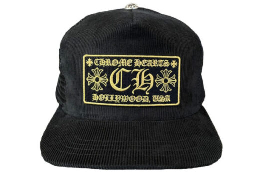 Chrome Hearts Hollywood Corduroy Trucker Hat – Black-Gold