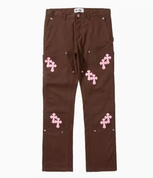 Chrome Style Brown Carpenter Hearts Pants